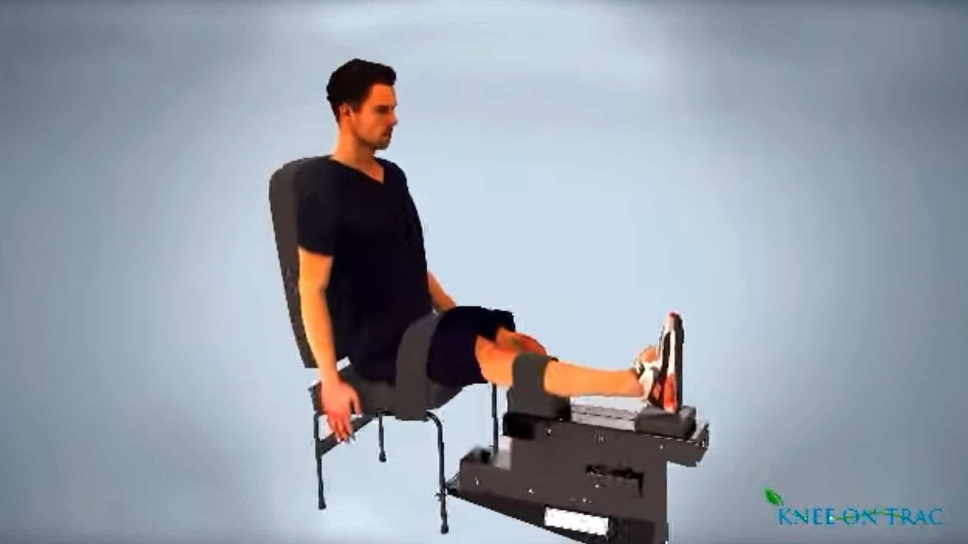 Patient undergoing knee therapy with KneeRestoreRX device for pain relief.